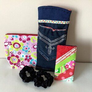 Handmade Curling Iron Holder Makeup / Cosmetic Bag 2 Scrunchies Sunglass Case